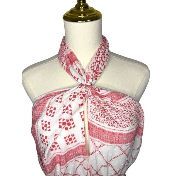 Hummingbird Women’s Large Halter Pink Bandana Handkerchief Jumpsuit Rayon - Picture 2 of 6